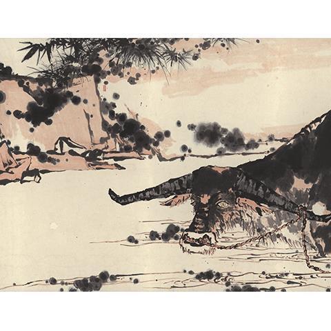 潘天寿夏塘水牛图国画水墨画山水画动物画艺术微喷画临摹画稿