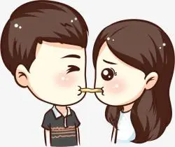 手绘情侣吃东西小恩爱高清图片