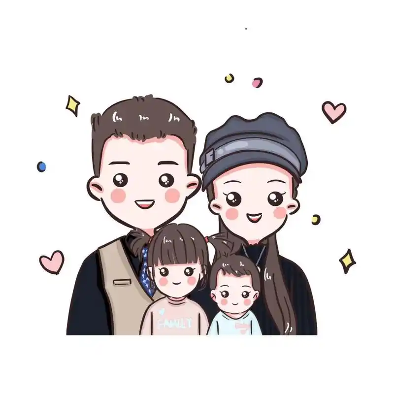 手绘卡通全家福头像,简笔画全家福头像,幸福的一家三口,一家四口.
