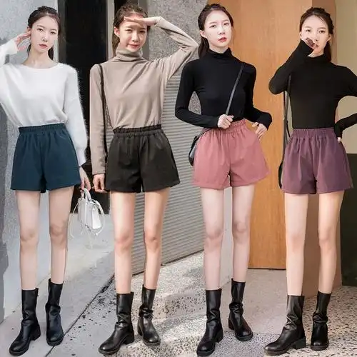 皮短裤女2021年新款带衬时尚外穿秋冬季休闲阔腿裤网红百搭长靴裤