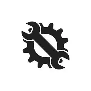 服务工具平面矢量图标.齿轮与扳手符号标志照片