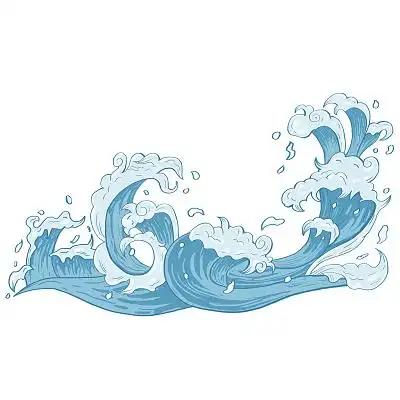 卡通插画大海海洋海水浪花风景蓝色夏季清爽大海海洋珊瑚海草几何背景