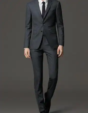 羊毛西装男套装修身商务职业上班正装深灰色西服套装男士结婚礼服 中