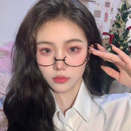 下半框眼镜架女日系软萌妹眼镜金属二次元动漫学生装饰卡哇伊少女 黑