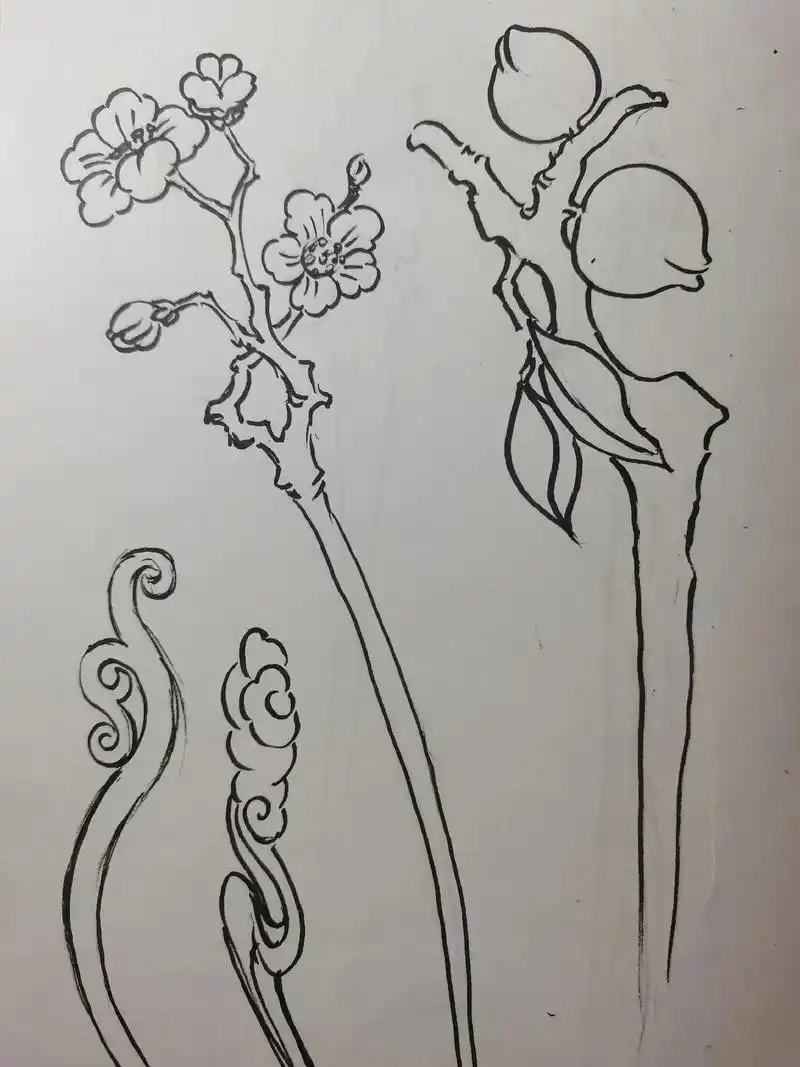 画了几款关于桃花的簪子