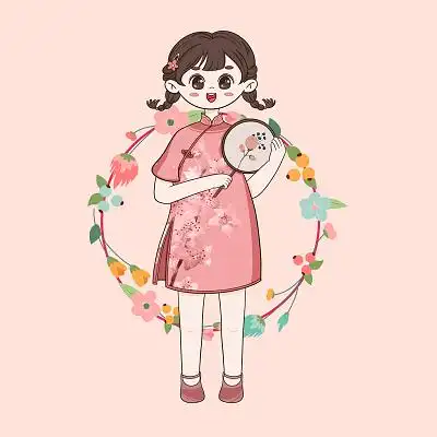 气质旗袍中国风美丽女子女人卡通插画素材