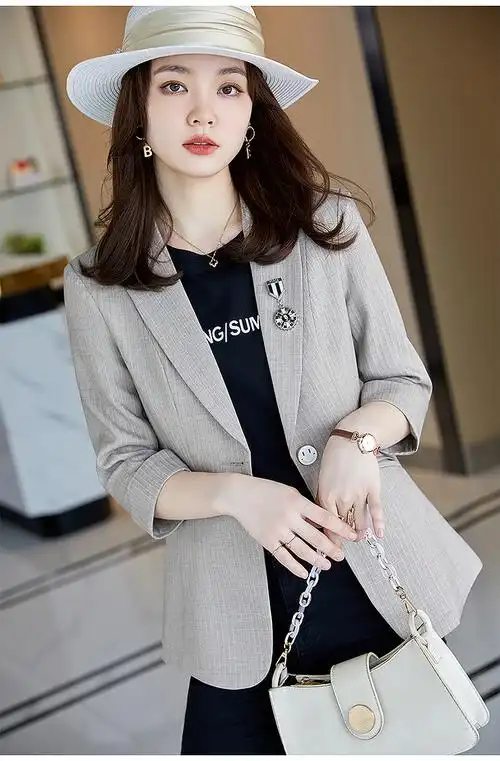 白色西装外套女感气质商务通勤小个子七分袖职业西服上衣seusav单件