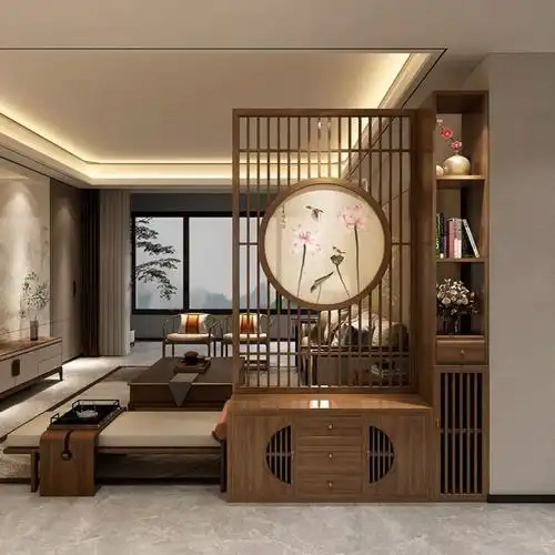 新中式实木客厅屏风隔断入户门玄关柜遮挡木质简约现代家用置物架