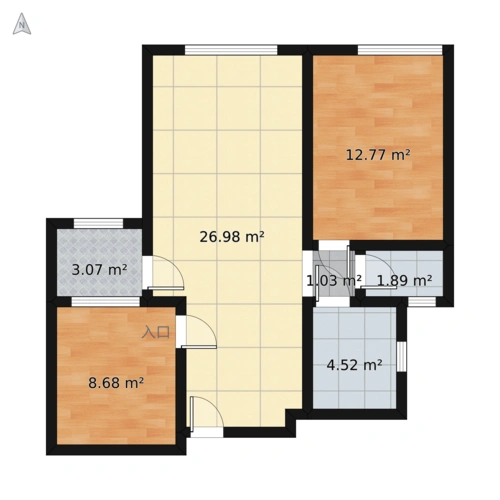 *2室2厅1卫户型图作品介绍:本作品是对2室2厅1卫户型设计的nordic风格