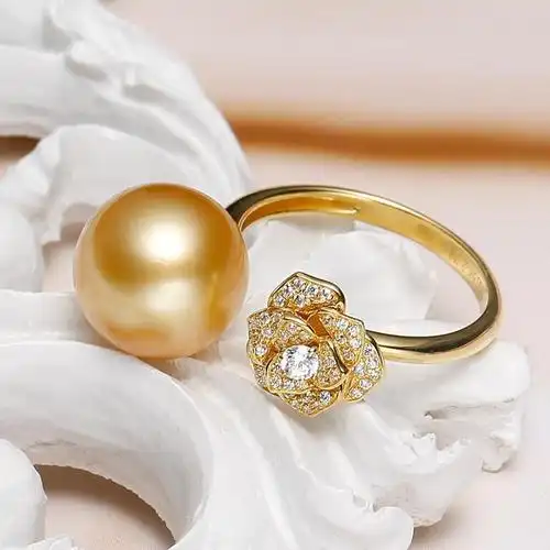 南洋金珠戒指银豪华钻石珍珠吊坠海水珍珠开口贝珠戒指-阿里巴巴