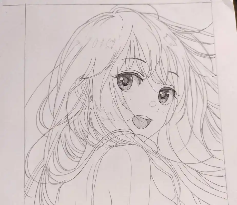 手绘 #画画 #动漫 #二次元 #临摹  没带彩笔将就看咯 - 抖音