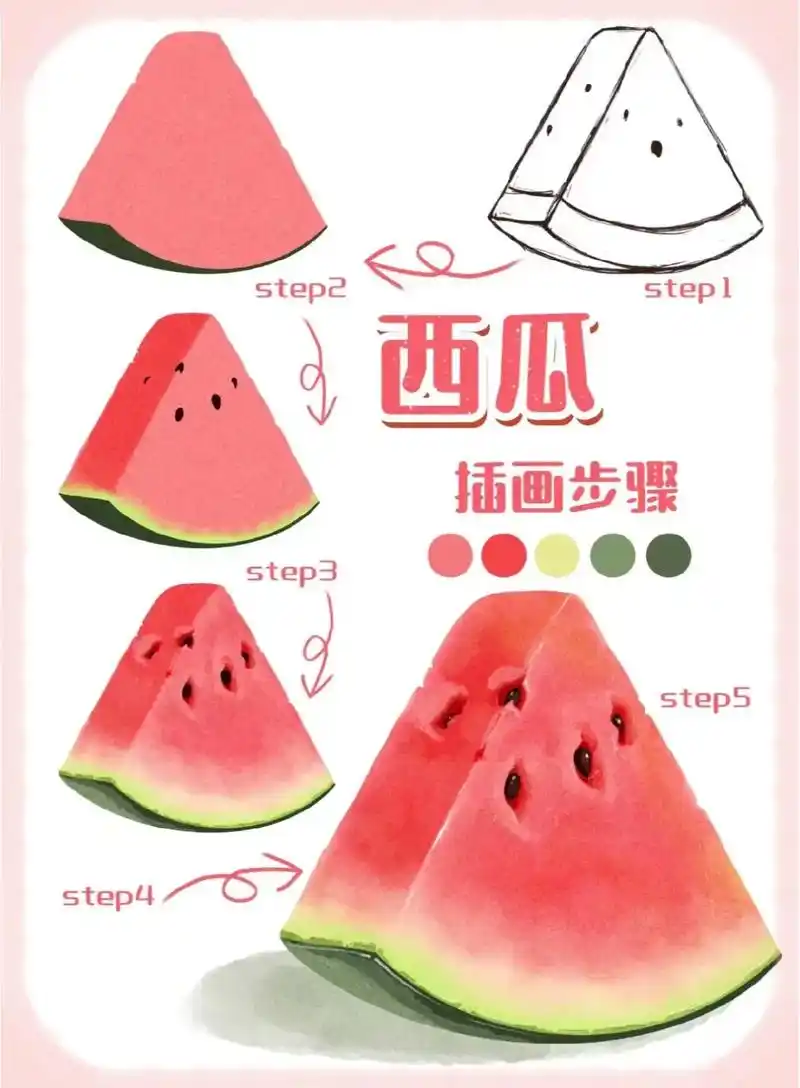 插画零基础教程|美食插画|教你画西瓜.夏天来了,又到了吃西瓜 - 抖音