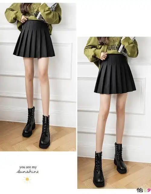 怡慕夕毛呢子百褶裙短裙秋冬季百搭女神气质过膝超仙女生大学生穿半截