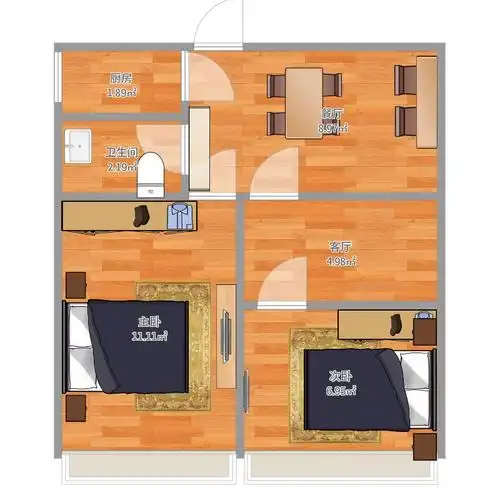 浣纱六村2室2厅1卫1厨50.00㎡户型图