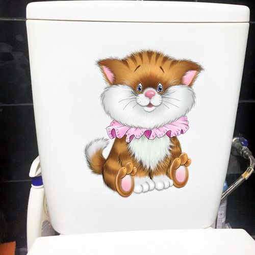 可爱毛茸茸卡通猫创意马桶贴纸装饰家用防水自粘贴画
