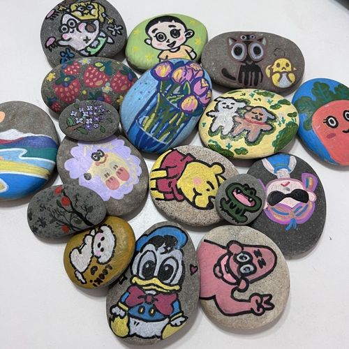 彩绘石头学生鹅卵石儿童手工diy专用石头涂鸦套装庭院石头画成品