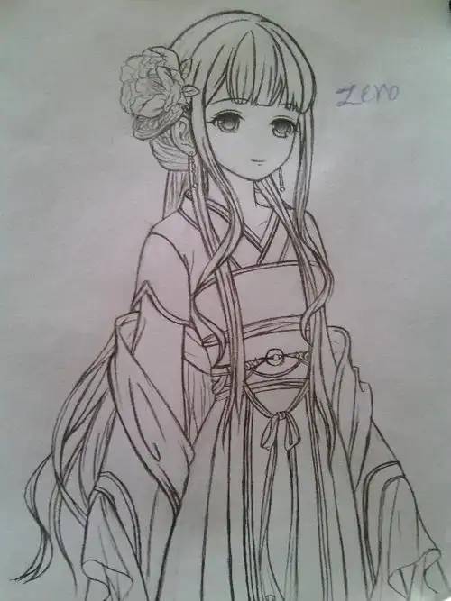 动漫绘画线稿美术生铅笔画古风简笔画人物女全身(9张)_简笔画_表白