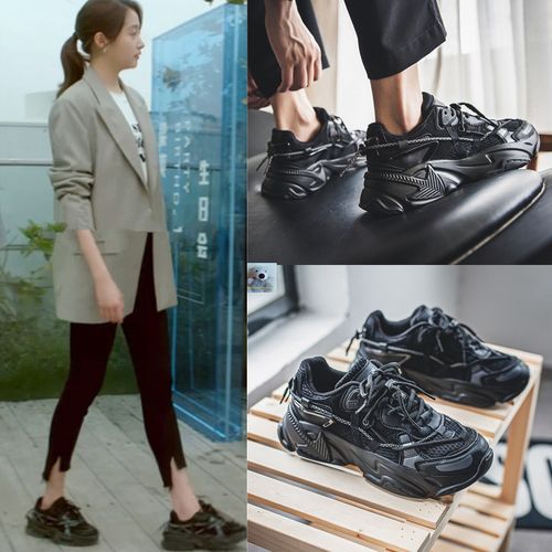 二十不惑2梁爽关晓彤同款鞋子黑色全黑系带运动鞋女老爹鞋松糕鞋