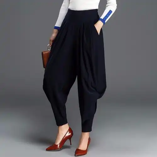 加绒哈伦裤女秋冬新款高腰宽松大码小脚裤休闲妈妈灯笼裤子代发批