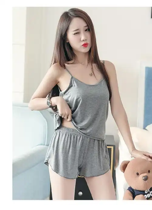 新款夏季睡衣性感吊带背心短裤小清新打底内搭薄款家居服两件套装