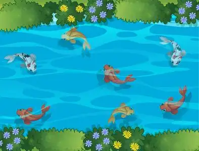 鱼游泳在小河例证可爱的小河马在白色背景上孤立自然景观.