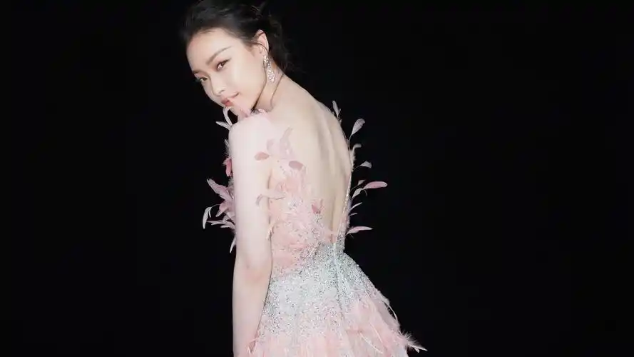 电脑壁纸 明星 大陆明星 倪妮粉色羽毛长裙甜美写真