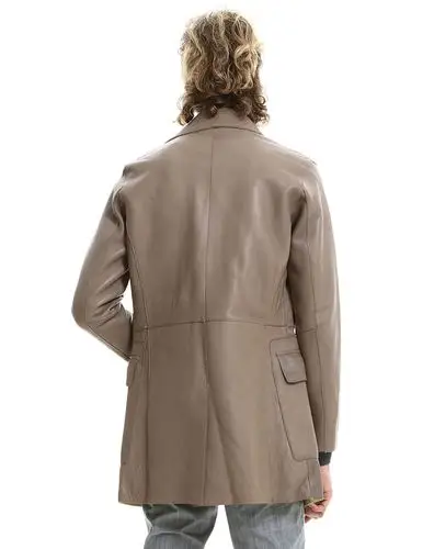 暗褐色商务休闲高档中长款羊皮皮衣