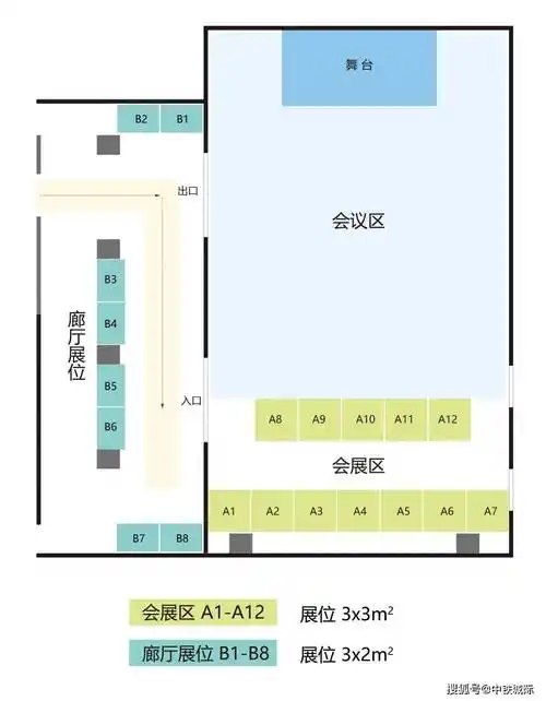 展位平面图五,展位尺寸及设施1.