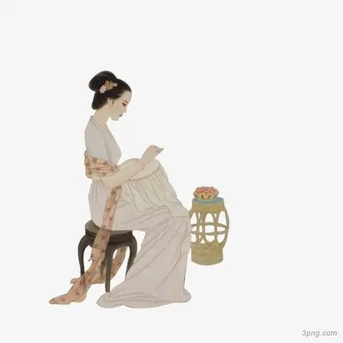 正在刺绣的古典美人png素材透明免抠图片-动植人物