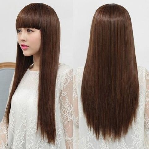 2021新款女长直发齐刘海蓬松修脸自然逼真韩版抖音全头套整顶假发