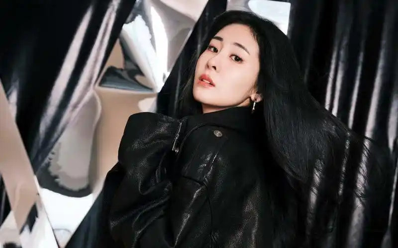 性感黑色皮衣,张碧晨