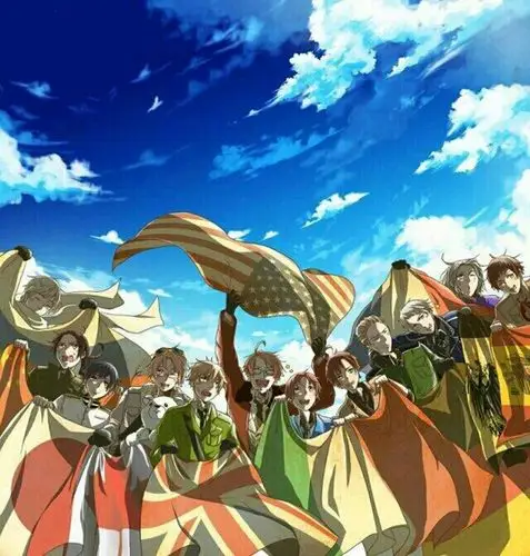 求黑塔利亚中,国一家的图片(澳,湾,韩,日,朝,香)最好一张图里全有