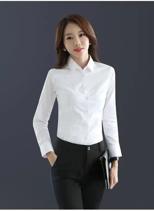 高品质秋季职业衬衫女2021白衬衫女长袖新款2021秋季正装白色女士衬衣