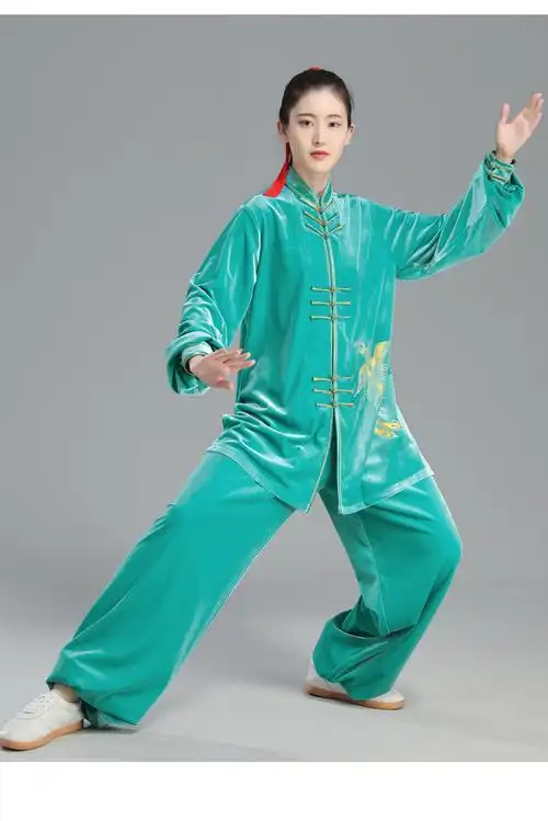 拳练功服女中老年人南韩绒加厚武术太极服套装新款户外晨练服装黑色l