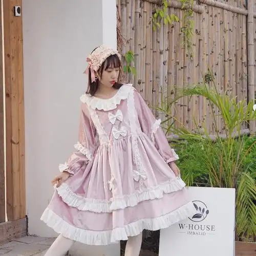 原创自制2020春季新款日系小清新软妹洛丽塔纯色甜美少女心连衣裙