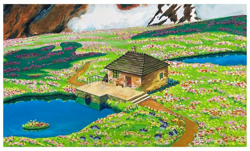 浴巾 背景合成保温杯详情页标签手绘宫崎骏哈尔的移动城堡水彩动漫