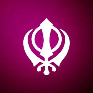 锡克教宗教 khanda 符号图标在紫色背景下被隔离.khanda 锡克象征.