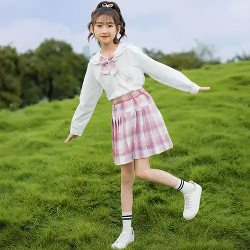 女童小女孩公主漂亮十岁半身制服春天白衬衫儿童连衣裙