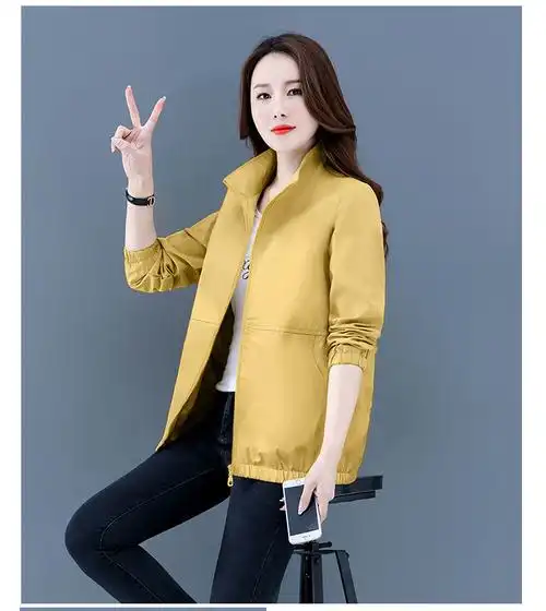 外套女春秋2022年新款韩版直筒休闲春天女士纯色立领短款薄外套