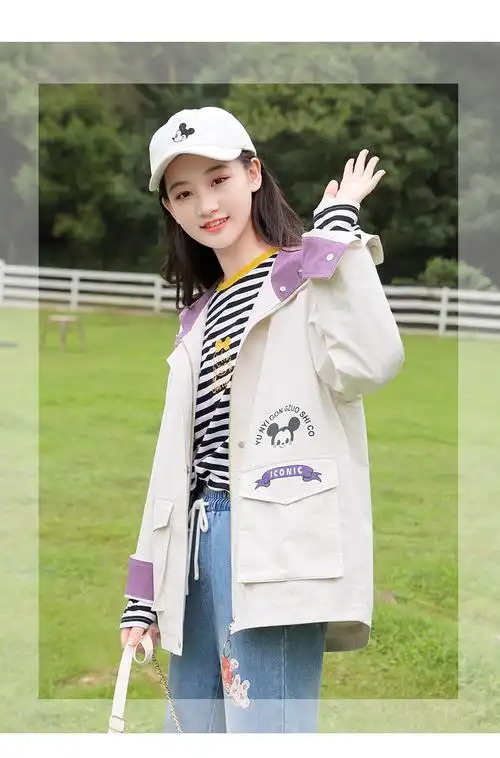 axcy少女初中生学生工装外套女秋装韩版宽松休闲学院风短款风衣高中女