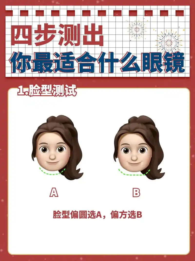 根据你的脸型,眉眼间距,中庭长度,鼻翼宽度来挑选出最合适你的眼镜