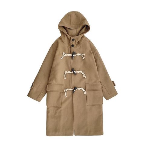 款学院风小个子忠犬小八节日炸场牛角扣中长款加厚 棕褐色(夹棉加厚)