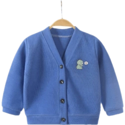 巧吉孩儿童单件外套上衣春款儿童开衫男女童毛衣宝宝针织衫纯色蓝90cm