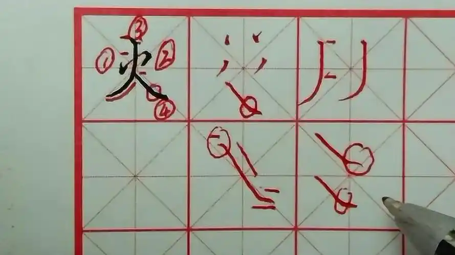 火字书写时笔顺要正确,突出主笔