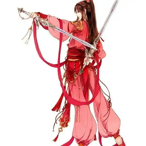求一张图,大概是一个古风女子,头发束着一部分,手里拿着剑