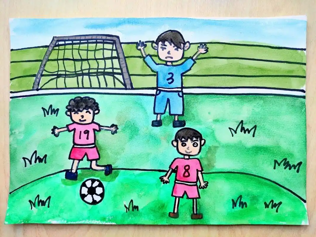 109踢足球(上体育课) 坚持每日一幅画,每天进步一点点96 .