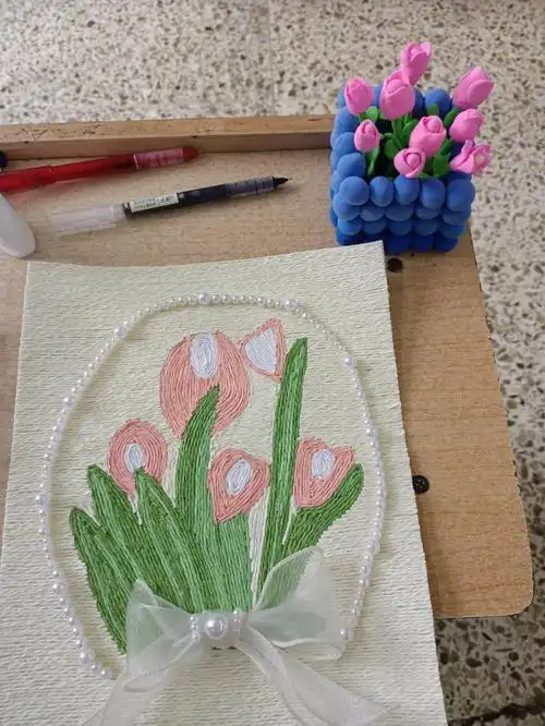 的郁金香,超级喜欢93然后我和别的专业的"抢"来了珍珠,自己买的纸绳