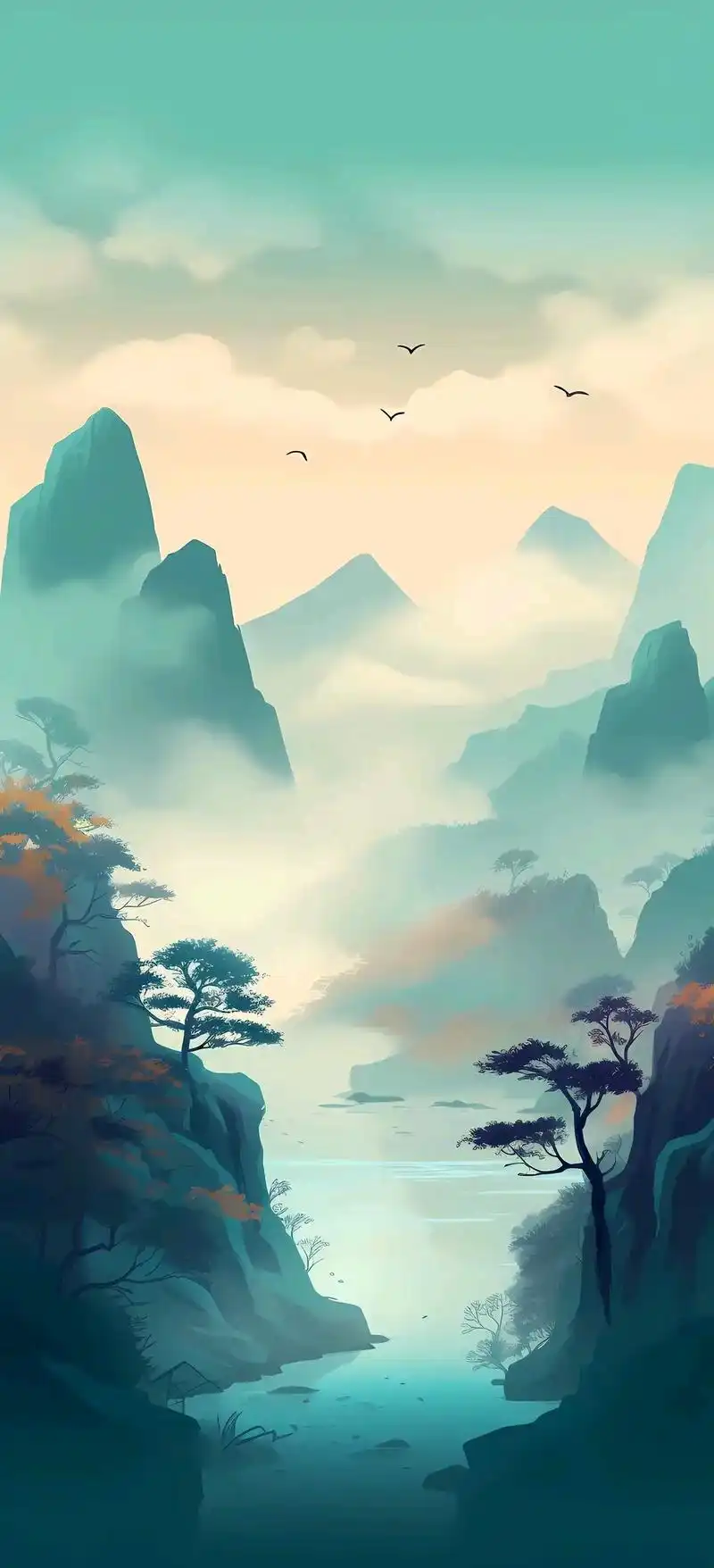 手机壁纸 高清壁纸 国风水墨山水画