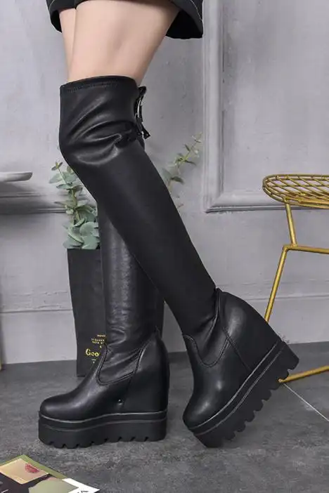 长靴女过膝靴子女厚底内增高女鞋秋冬松糕高跟弹力高筒靴女长筒靴