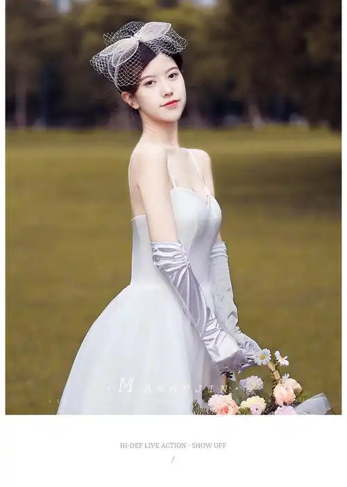 名媛复古长款缎面白色手套婚庆礼仪配饰新娘婚纱礼服拍照写真手套